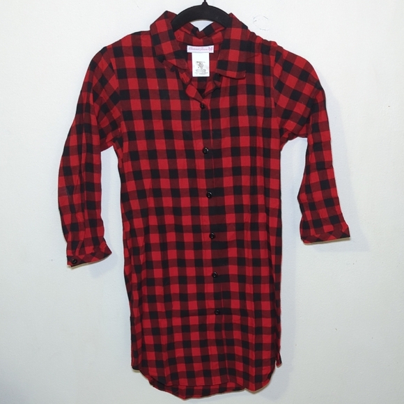 Bonnie Jean Red + Black Buffalo Plaid Shirt Dress Button Down Girls Size 10 - Picture 1 of 4